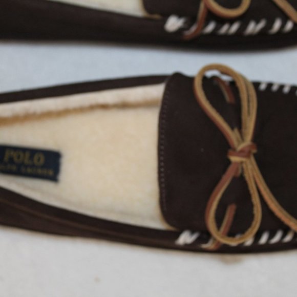 POLO RALPH LAUREN MEN'S MICROSUEDE SLIPPERS BROWN - Picture 4 of 7